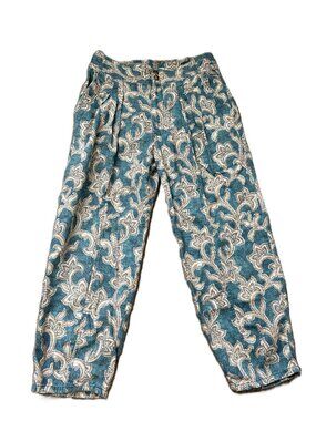 Anthropologie Boho Print Pleat Front Ankle Pants 4P Aqua